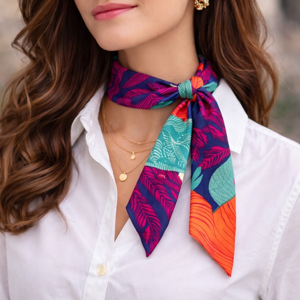 Twilly Skinny Scarf Floral Tropical Print Hair Bag Neck Tie Wrap